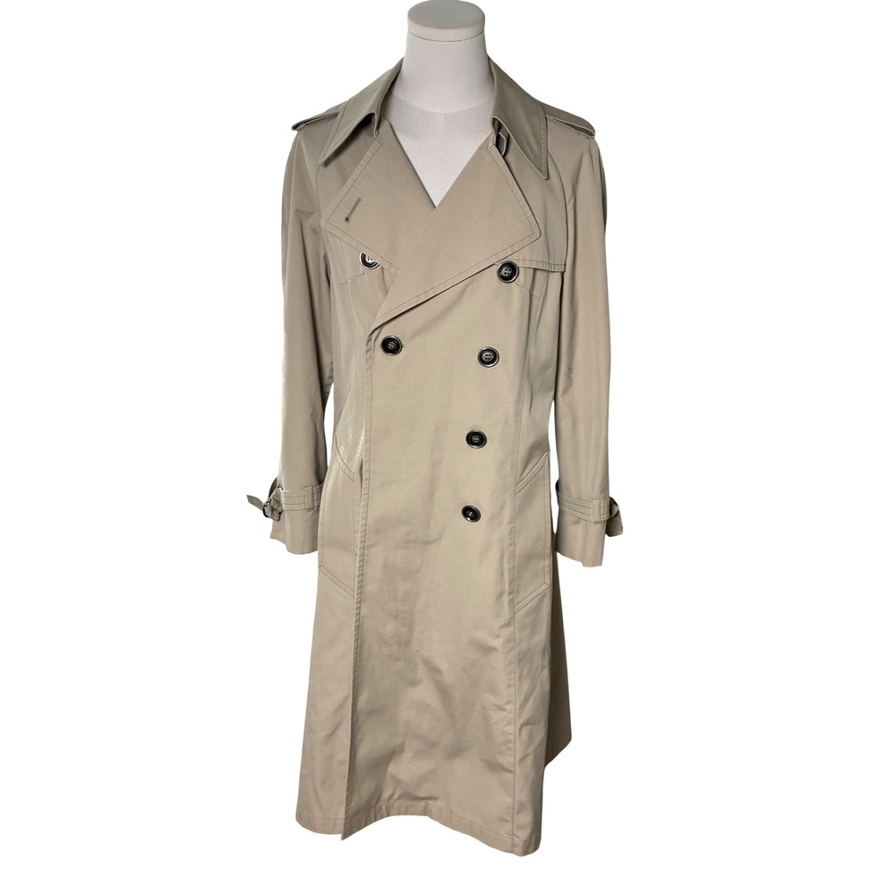 London Fog Double Breasted Trench Coat Tan Cotton Blend Petite 8P - Picture 5 of 9